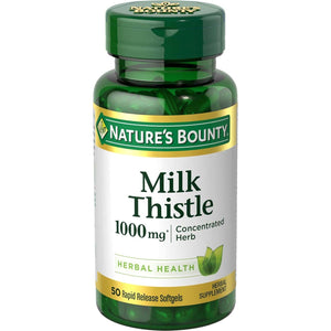 Nature's Bounty Milk Thistle 1000mg, Herbal Health Supplement, Daily Supplement, Gluten Free, Rapid Release Softgels, 50 Ct