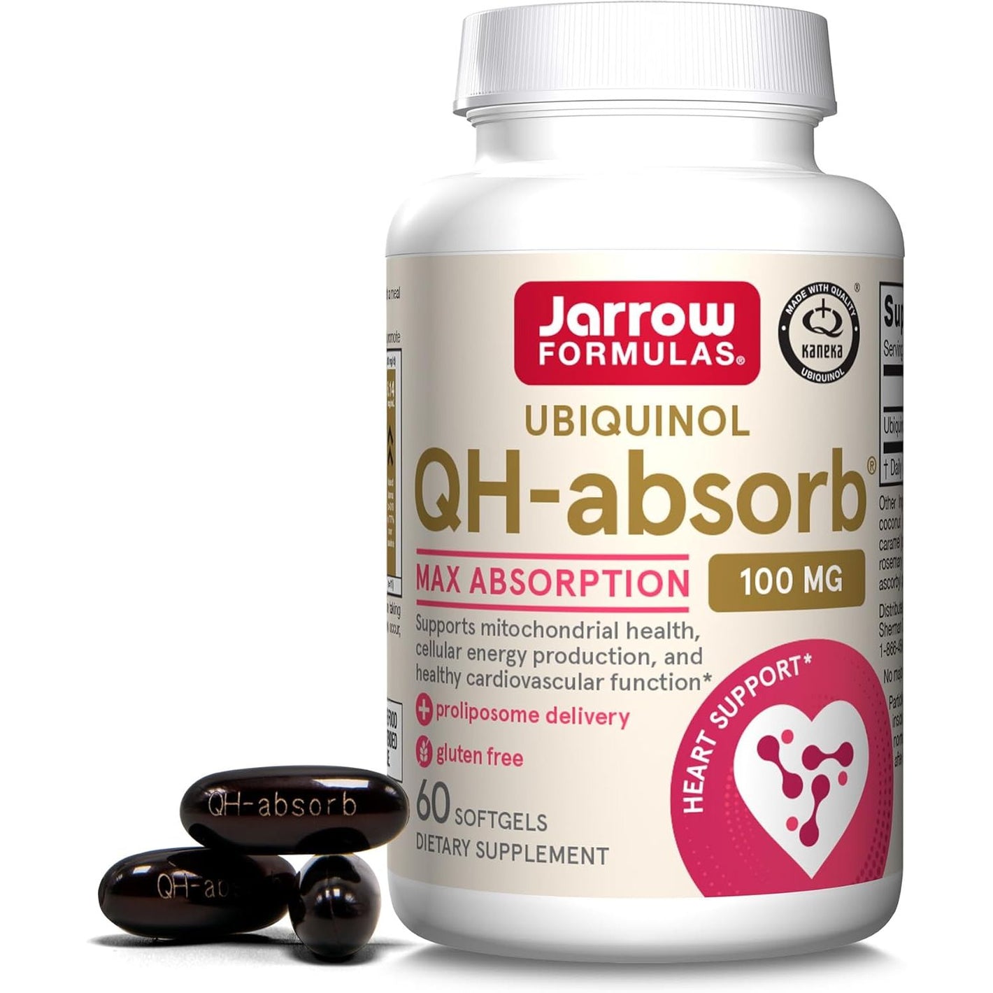 Jarrow Formulas QH-Absorb, 100 mg, Ubiquinol Dietary Supplement for Healthy Cardiovascular Function, 60 Softgels, 60 Day Supply