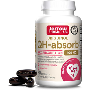 Jarrow Formulas QH-Absorb, 100 mg, Ubiquinol Dietary Supplement for Healthy Cardiovascular Function, 60 Softgels, 60 Day Supply