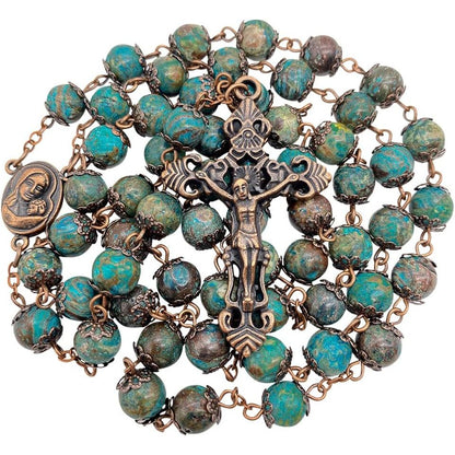 Buy now Nazareth Store Vintage Design Rosary Natural Jasper Stone Beads Necklace Holy Soil Medal & Cross Crucifix Religious Rosaries Terra Santa Jerusalem Collection at indiglob india