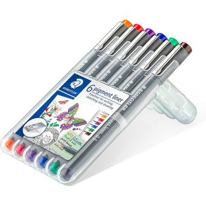 STAEDTLER 30805-SSB6 Pigment Liner Pens - Assorted Colours, 0.5 mm (Set of 6)