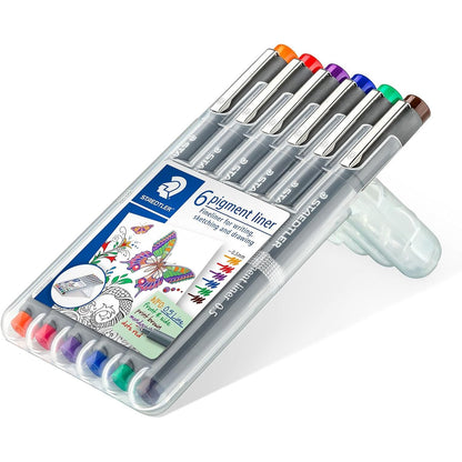 STAEDTLER 30805-SSB6 Pigment Liner Pens - Assorted Colours, 0.5 mm (Set of 6)