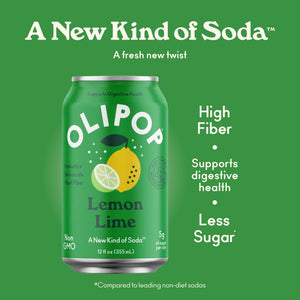 Buy now OLIPOP Prebiotic Soda Pop, Lemon Lime, Prebiotics, Botanicals, Plant Fiber, 12 fl oz (4 Cans) at indiglob india
