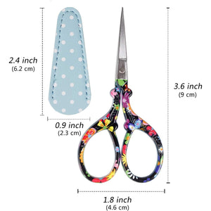 Sewing scissors sharp scissors Embroidery Scissors Crafting Threading Scissors with Leather Scissors Cover for Needlework Craft Art Work Manual Sewing Handicraft DIY Tool Black Flower