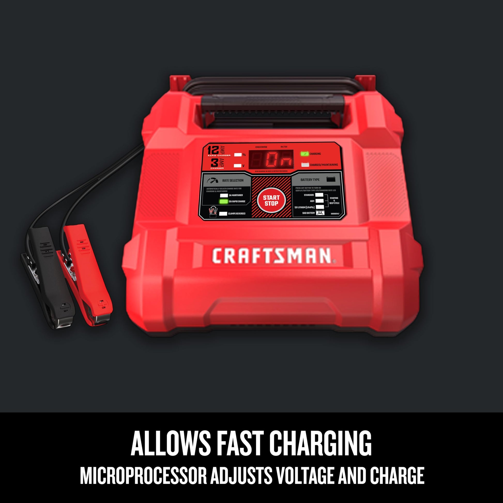 Buy now CRAFTSMAN 12A Car Battery Charger and Maintainer, 4-in-1 Solution, Battery Tester, for 6V/12V Power Sport, Automotive, and Marine Batteries, CMXCESM258 at indiglob india