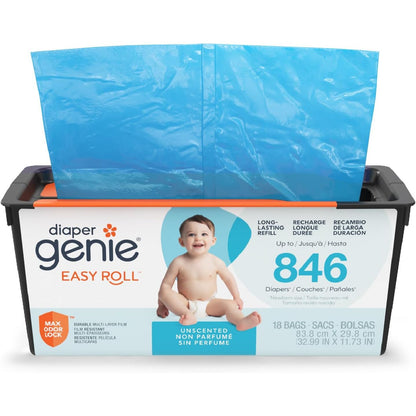 Diaper Genie Easy Roll Refill | 18 Bags Per Refill | Holds Up to 846 Newborn Diapers | Odor Control | Diaper Pail Refill Bags | Fits Diaper Genie Signature & Platinum Pails, Packaging may vary