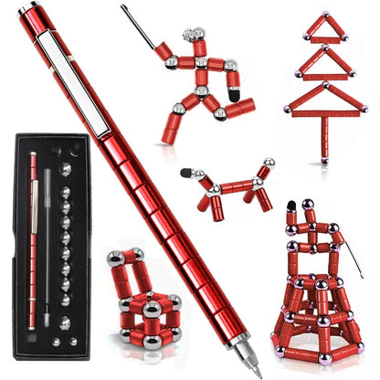TTzycc Magnetic Pen With 13 Rings - Decompression Magnet Metal Fidget Pen, Creative Toy That Writes, Intellectual Learning and Stress Reduction Gift for Family or Friends