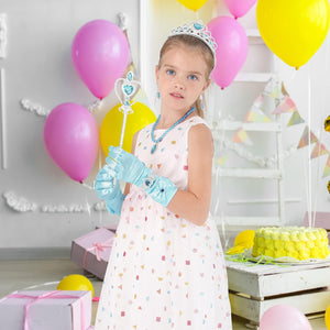 Princess Dress Up Party Accessories for Princess Costume Gloves Tiara Wand Necklace Earrings Bracelet and Ring Gift Set 9pcs (Blue, Set of 7, 9pcs)