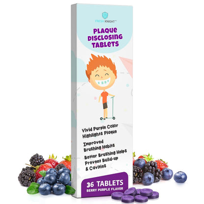 Plaque Disclosing Tablets for Teeth, 96 Count, Dental Disclosing Tablets for Kids or Adults, Shows Plaque, Helps Teach Kids Teeth-Brushing Habits for Clean Smile, by Fresh Knight, (Pack of 1)