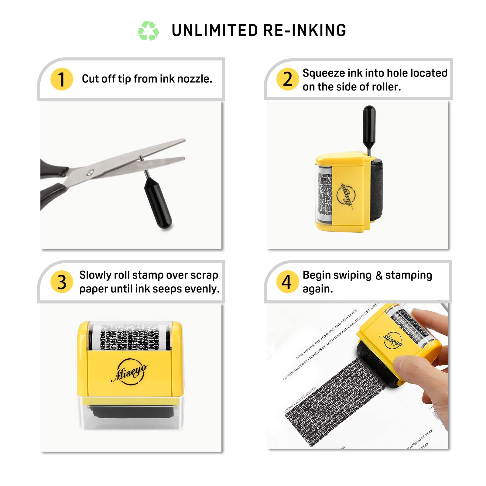 Buy now Miseyo Wide Identity Theft Protection Roller Stamp Set - Yellow (3 Refill Ink Included) at indiglob india