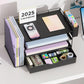 Buy now gianotter Wood Desk Organizers and Accessories with File Holder, 4-Tier Desk Accessories & Workspace Organizers with Drawer and Pen Holder, Paper Organizer for Office Supplies (Black) at indiglob india