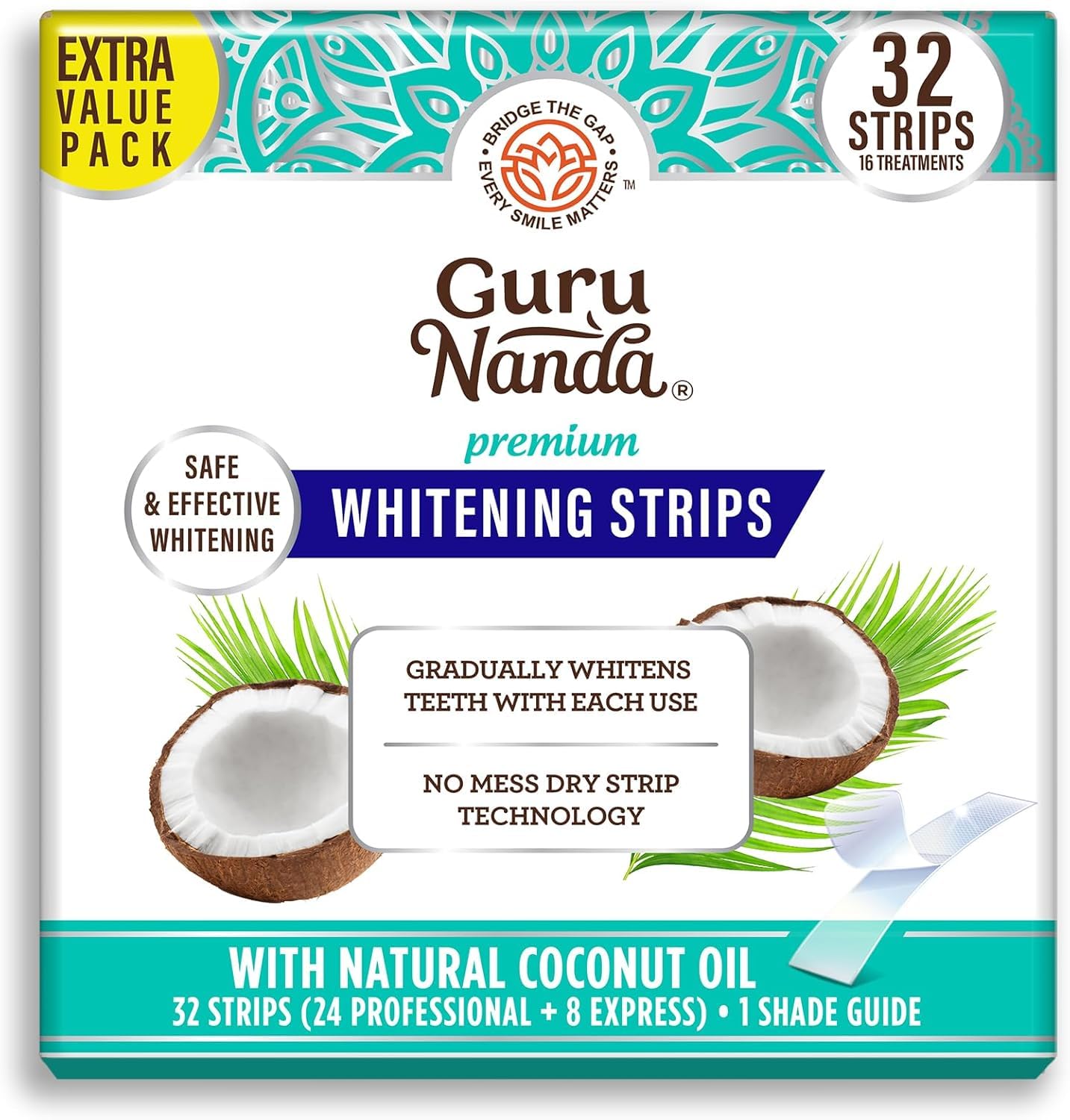 Buy now GuruNanda Teeth Whitening Strips - 7-Day Treatment with Non-Slip, Dry Strip Technology - Whitening Designed with Care for a Brighter Smile at indiglob india