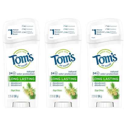 Tom's of Maine Long-Lasting Aluminum-Free Natural Deodorant for Women, Tea Tree, 2.25 oz (Pack of 3) (Packaging May Vary)