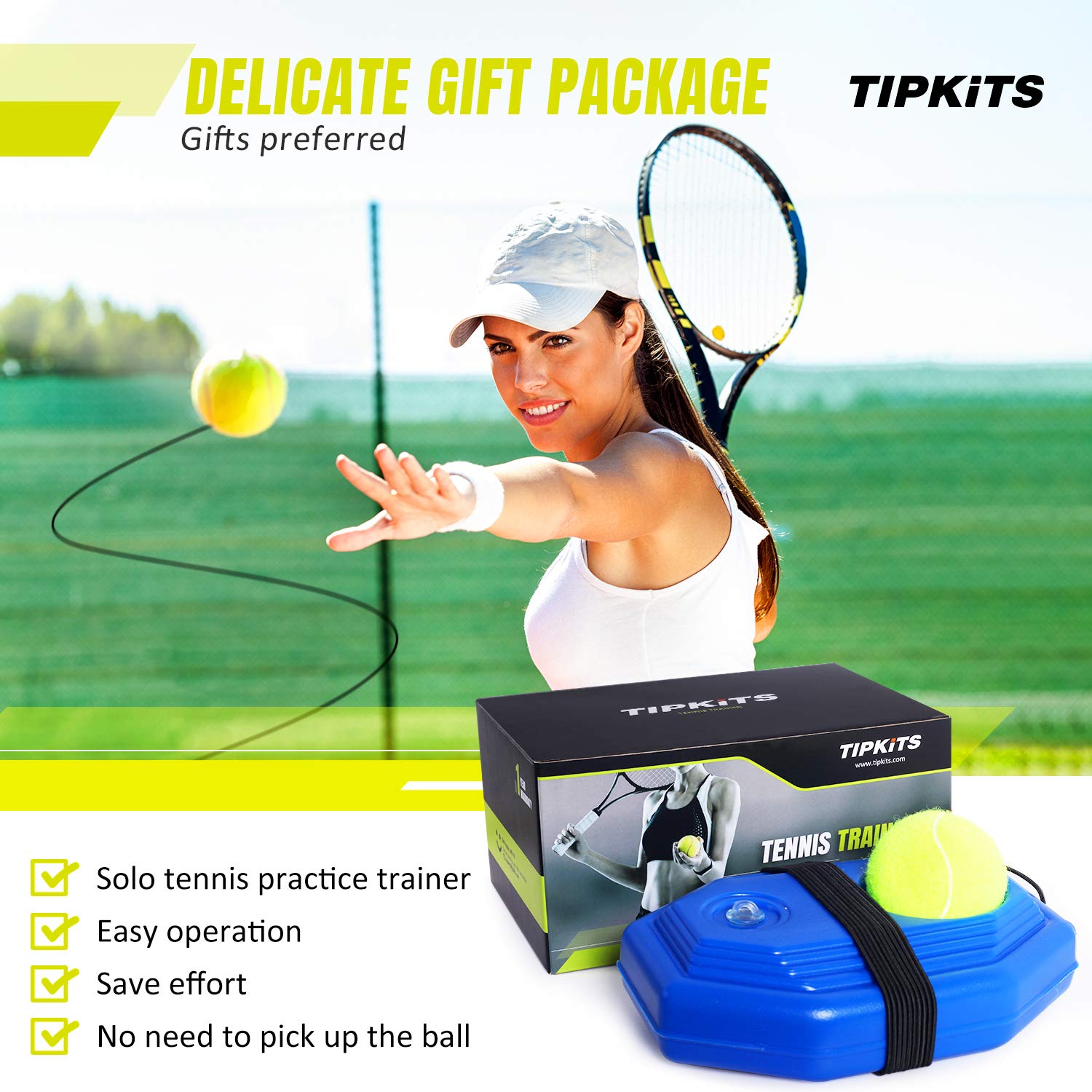 Buy now Tennis Trainer Rebound Ball with Strong Non-slip Mat, Portable Solo Tennis Training Equipment for Kids/Adults, 6 Cords & 2 Balls for Replacement at indiglob india