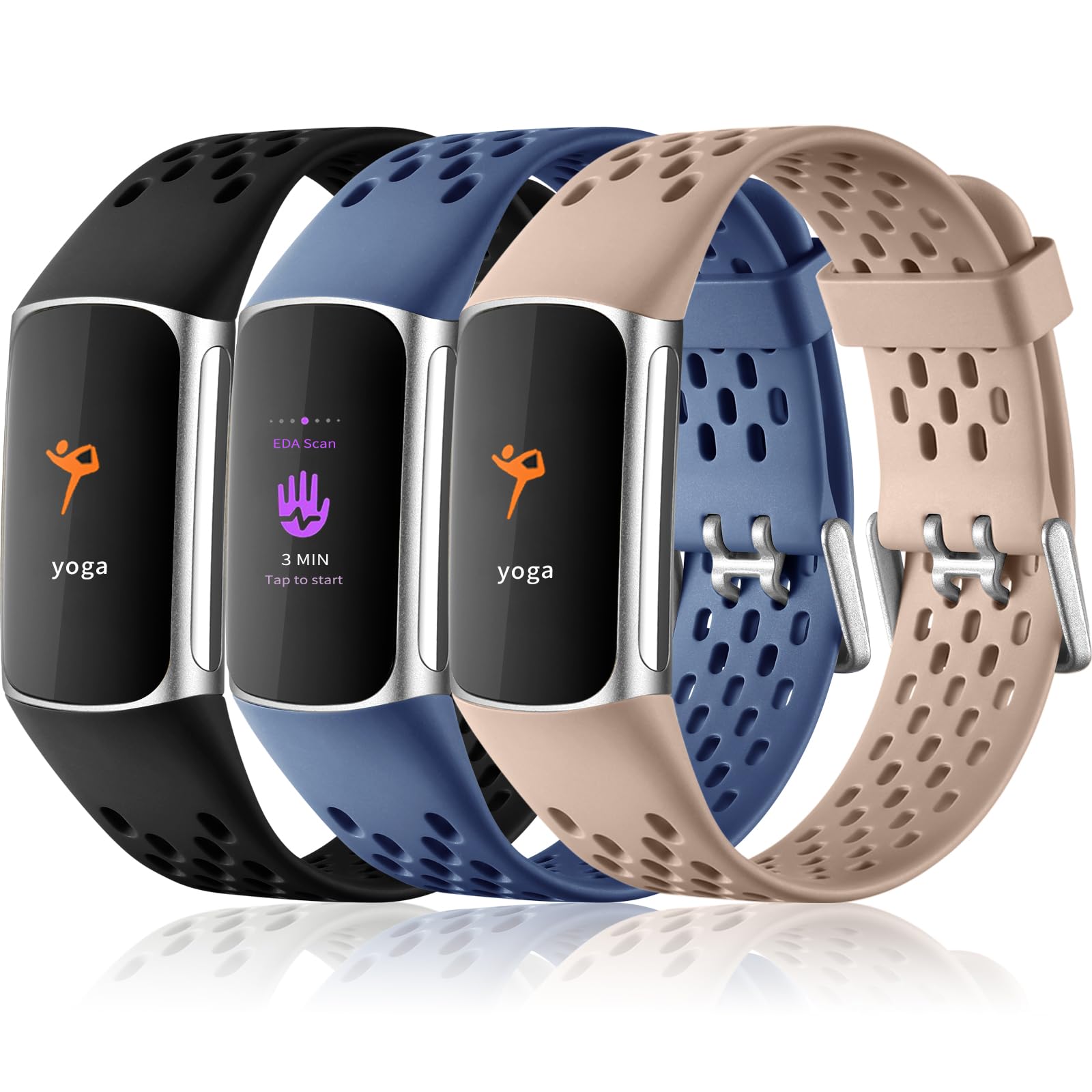 Buy now Maledan Compatible with Fitbit Charge 5/ Fitbit Charge 6 Bands Women Men, Breathable Sport Band Soft Waterproof Replacement Wristbands Strap for Fitbit Charge 5/ Charge 6 Advanced Fitness Tracker Milk Tea Black Blue Gray at indiglob india