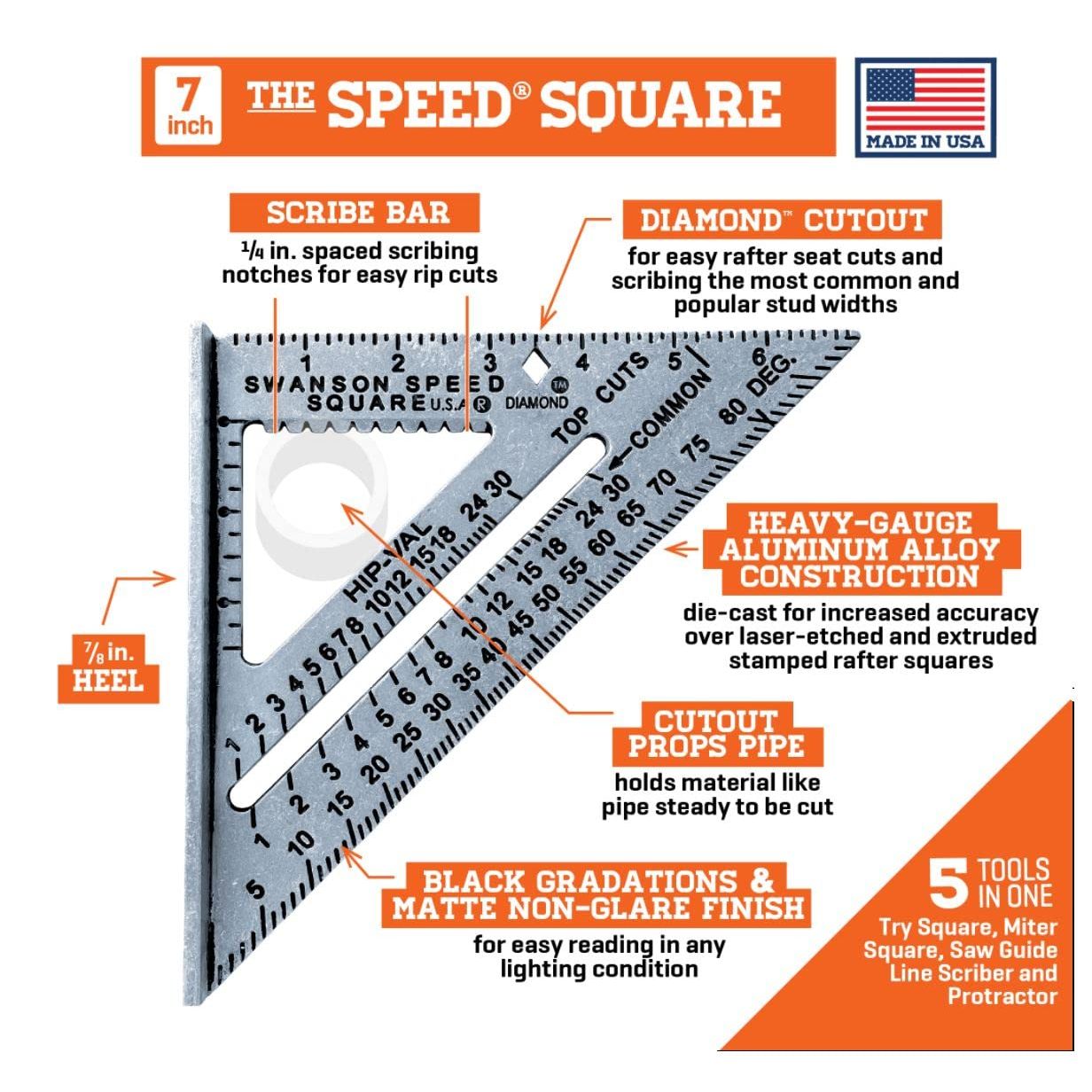 Buy now SWANSON Tool Co., Inc SW1201K Value Pack 7 inch Speed Square and Big 12 Speed Square (without layout bar) ships with Blue Book at indiglob india