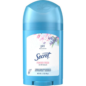 Secret Antiperspirant and Deodorant for Women, 24hr Sweat & Odor Protection, PH Balanced Protection, Gentle on Skin, Wide Solid, Travel Size, Powder Fresh Scent, 1.7 oz