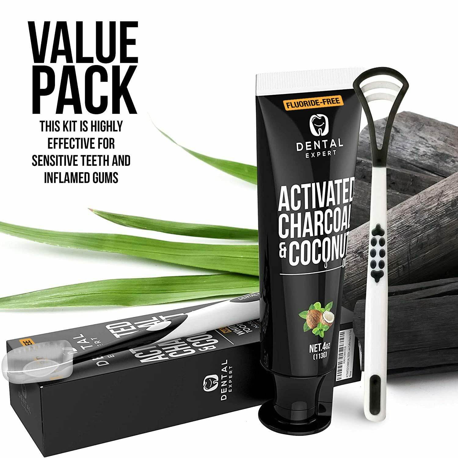 Charcoal Toothpaste Whitening, SLS Free, Tongue Cleaner & Toothbrush Included, Mint, Removes Coffee Stains from Teeth, 4oz - My Store