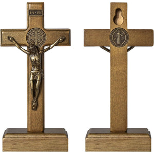 KUXBET Wood Standing Cross 5inch Small Crucifix - Jesus Christ Wall Cross Crucifix for Table or Wall Decor Home Decoration