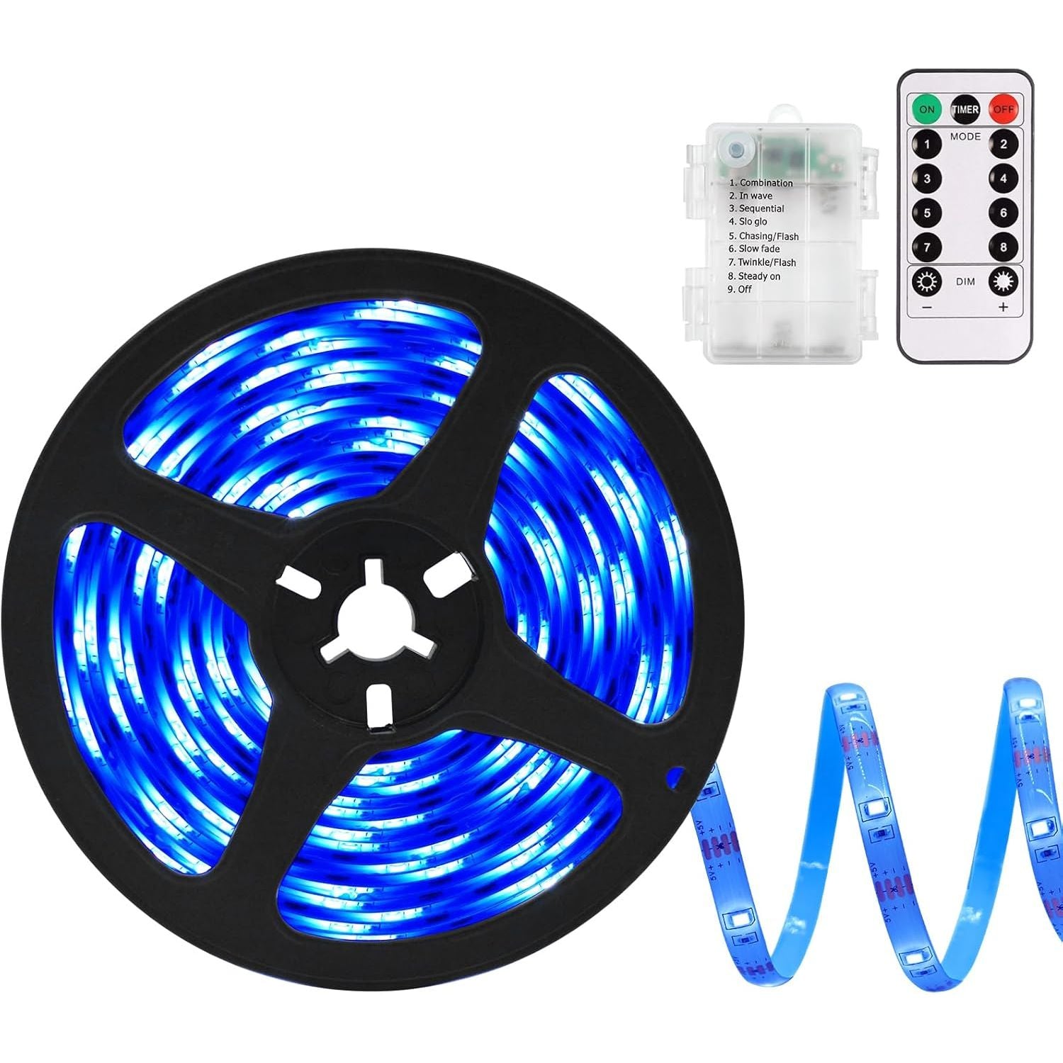 Buy now echosari Battery Powered Led Strip Lights with Remote Warm White, 8 Modes, Dimmable, Timer, Self-Adhesive, Cuttable, Waterproof, 9.8FT 90Led Strip Lights for TV Kitchen Cupboard Bedroom Decor Blue at indiglob india