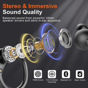 Buy now Ltinist Wireless Earbud, Bluetooth 5.3 Headphones Pure Bass Sound with Earhooks, 75H Battery Over Ear Headphones with Dual-LED Display, IP7 Waterproof Earphones Built-in Microphone for Running Sports at indiglob india