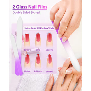 Glass Nail File and Nail Shiner, 4PC Crystal Nail File and Nano Glass Nail Buffer, Premium Set with Case, Professional Manicure Tool Fingernail Czech File for Natural Nail, Gift for Women and Girls