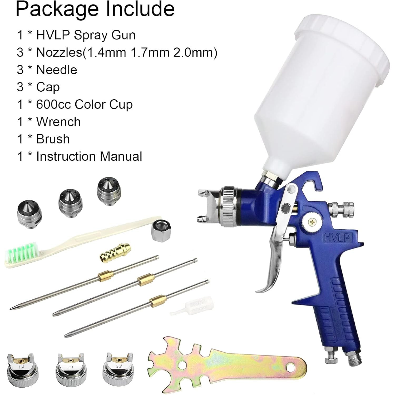 Buy now HVLP Spray Gun with Replaceable 1.4mm 1.7mm 2.0mm Nozzles Needle Cap Automotive Air Paint Sprayer Gun Kit with 600cc Capacity Cup for Car Primer,Furniture Surface Spraying,Wall Painting,Base Coatings at indiglob india