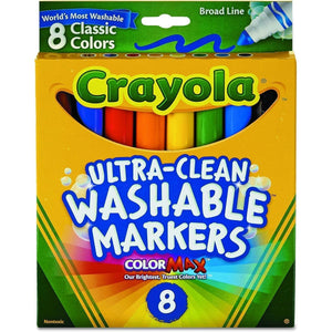 Crayola 8 Ct Broad Line Washable Markers, Assorted Colors, 656820
