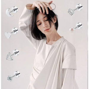 18 Pairs Stainless Steel Stud Earrings Set for Women Men Star Moon flower Heart Leaf Opal 20G Cartilage Earrings Hypoallergenic Flatback Earrings Piercing Jewelry