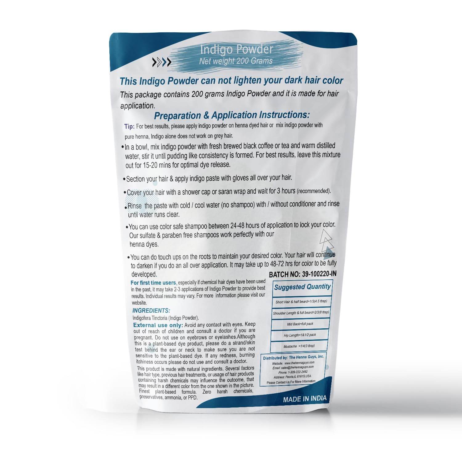 200 Grams INDIGO POWDER For Hair Dye/Color - The Henna Guys - My Store