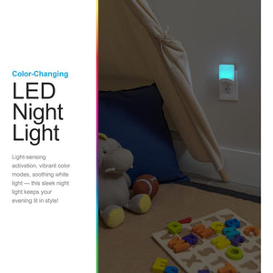 GE Color Changing LED Night Light for Kids, Dusk to Dawn Sensor, Home Decor Apartment Essentials, Wall Lights for Bedroom, Ambient Lighting, Nightlights Plug In, 1 pack, 34693