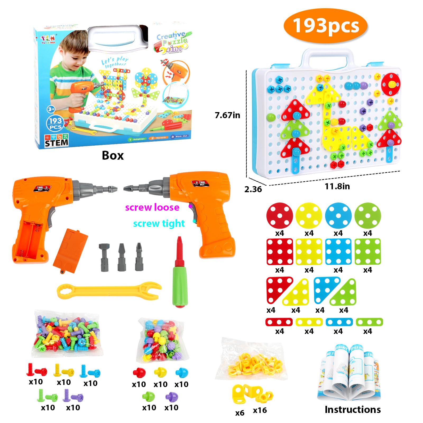 Buy now HAPTIME Design and Drill Toy, Building Toys for Kids Ages 3-8,STEM Toys for 3 4 5 6 Year Old,193 Pcs Electric Drill Toy,Magic Montessori Play Toolbox for Toddler Boys Girls Preschool at indiglob india