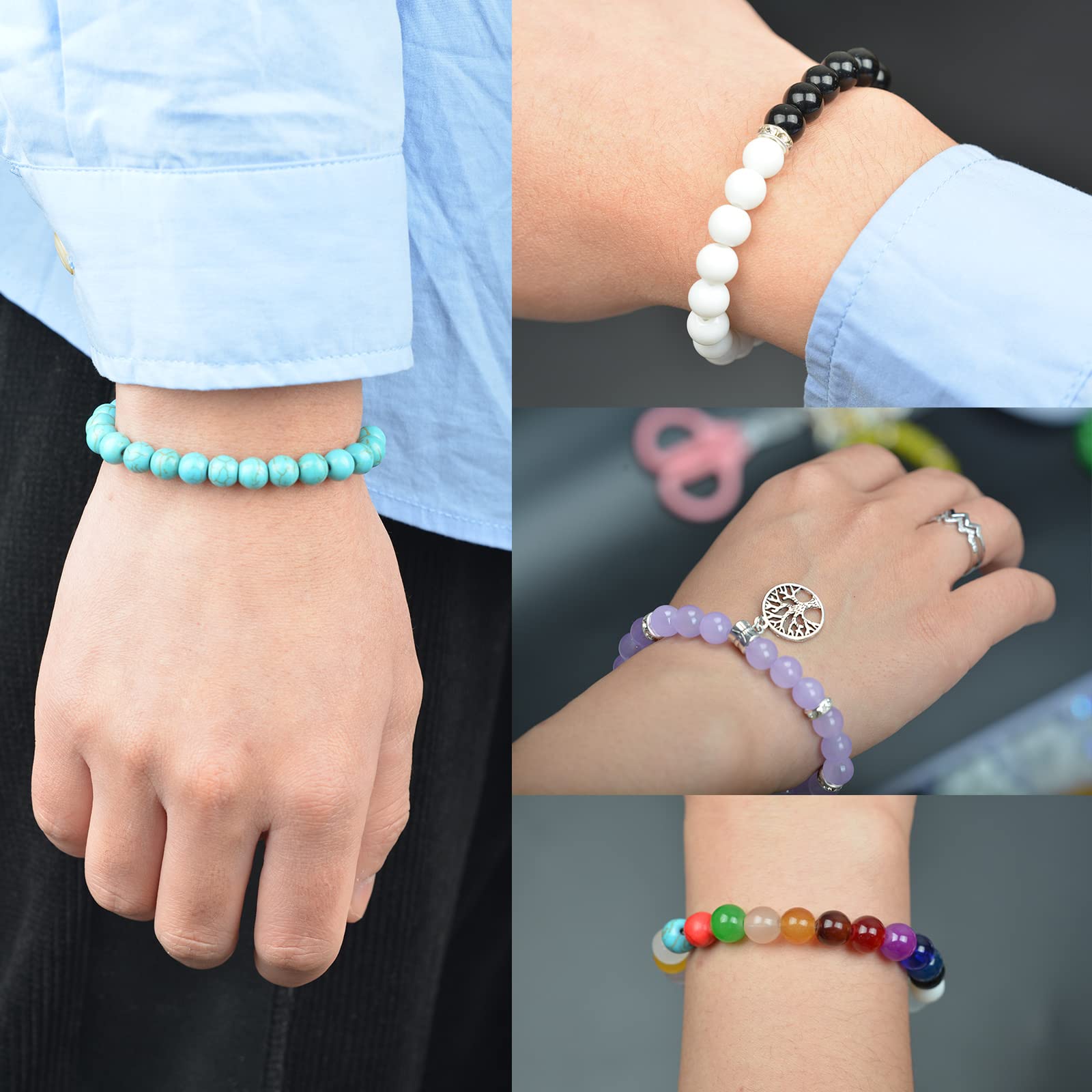 Buy now AIFNIY 570PCS Glass Beads for Jewelry Making 8mm Turquoise 24 Colors Crystal Beads Bracelet Making Kit Loose Round Gemstone Stone Spacer Chakra Energy Healing Beads Bulk DIY Crafts (Kit A) at indiglob india