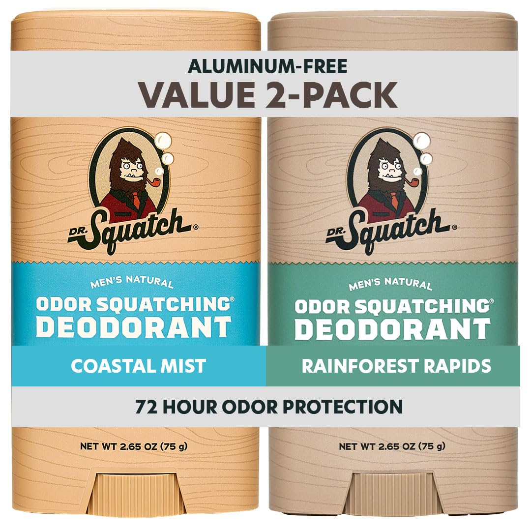 Buy now Dr. Squatch Natural Men’s Deodorant – Aluminum Free Natural Deodorant Men with Charcoal & Postbiotics for 72-Hour Odor Protection – Rainforest Rapids + Fresh Falls, 2.65oz Stick (2-Pack) at indiglob india