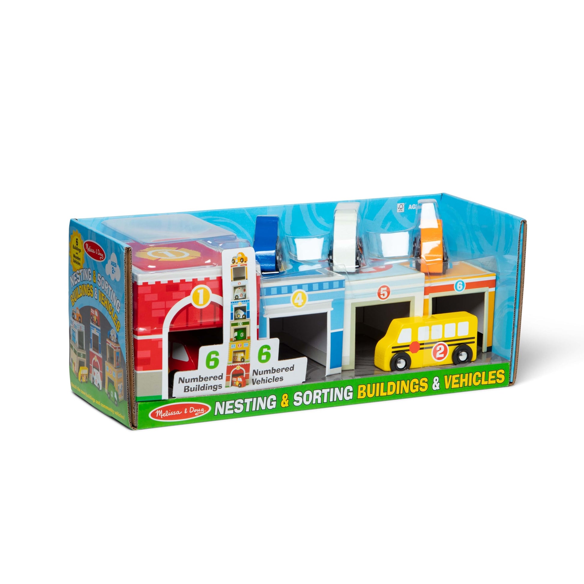 Buy now Melissa & Doug Nesting and Sorting Blocks - 6 Buildings, 6 Wooden Vehicles - FSC Certified at indiglob india