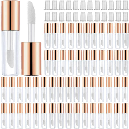 Patelai 100 Pieces 1.2 ml Clear Mini Lip Gloss Tube Refillable Empty Lip Balm Gloss Containers for Women Girls DIY Makeup, Rose Gold