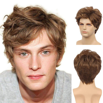 Kaneles Mens Short Curly Black Wig with Bang Costume Halloween Cosplay Party Natural Hair Wig