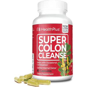 Health Plus Super Colon Cleanse 15 Day Supply of Gentle Gut Cleanse Detox, Psyllium Husk, Probiotics for Constipation Relief & Digestive Support, 60 Capsules