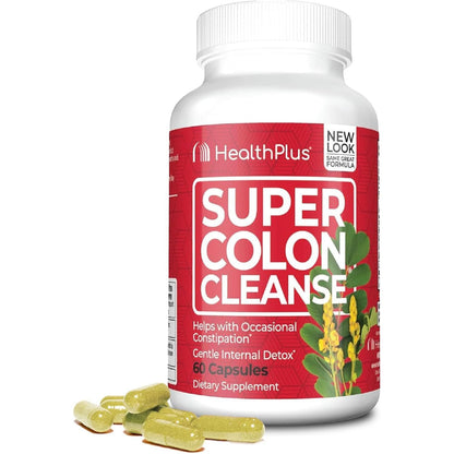 Health Plus Super Colon Cleanse 15 Day Supply of Gentle Gut Cleanse Detox, Psyllium Husk, Probiotics for Constipation Relief & Digestive Support, 60 Capsules