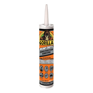 Gorilla Heavy Duty Construction Adhesive, White Glue, 9 Ounce Cartridge (Pack of 1) - Gap Filling and Waterproof
