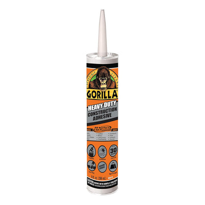 Gorilla Heavy Duty Construction Adhesive, White Glue, 9 Ounce Cartridge (Pack of 1) - Gap Filling and Waterproof