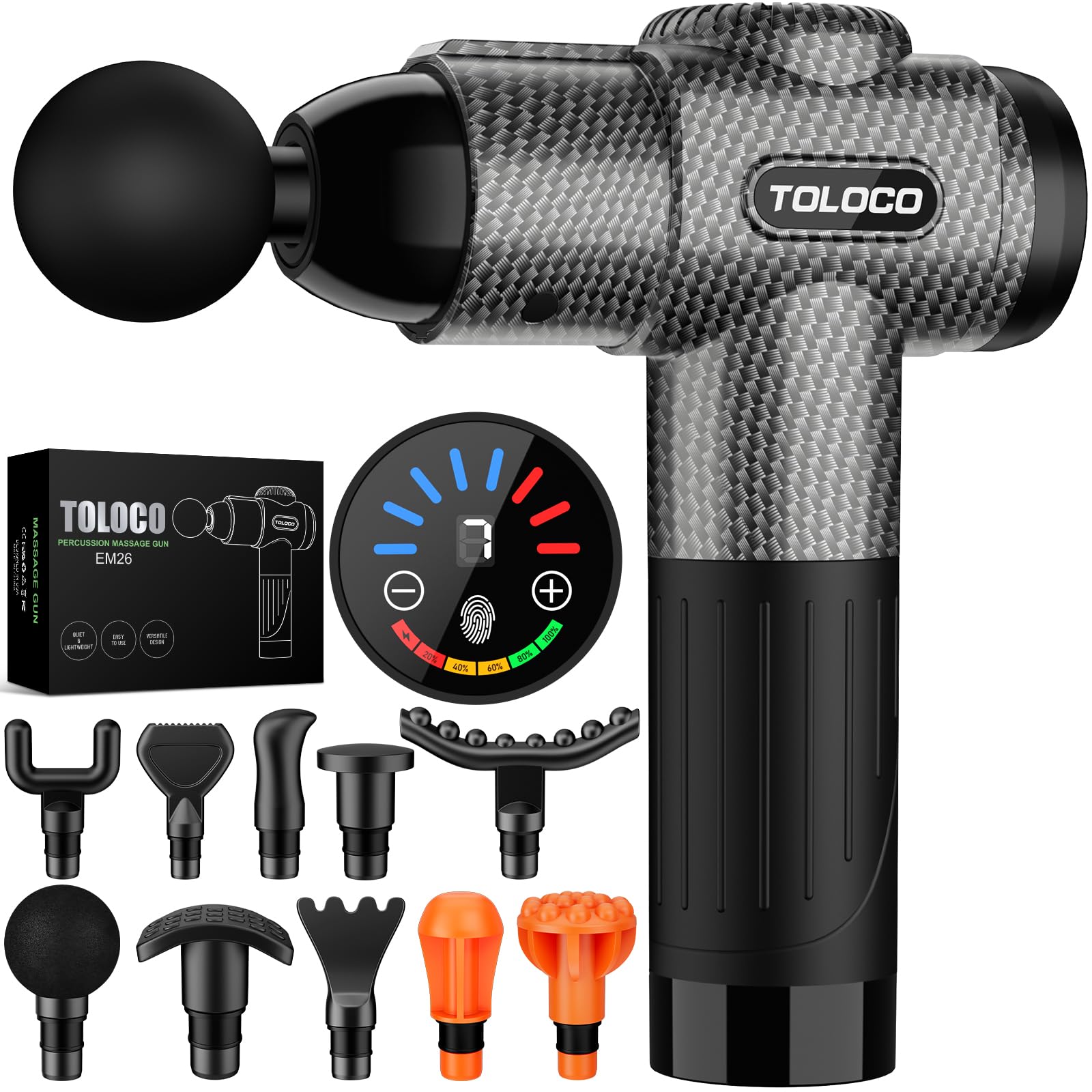 Buy now TOLOCO Massage Gun, Deep Tissue Back Massage for Athletes for Pain Relief, Percussion Massager with 10 Massages Heads & Silent Brushless Motor, Valentines Day Gifts for Him Her, Black Carbon at indiglob india