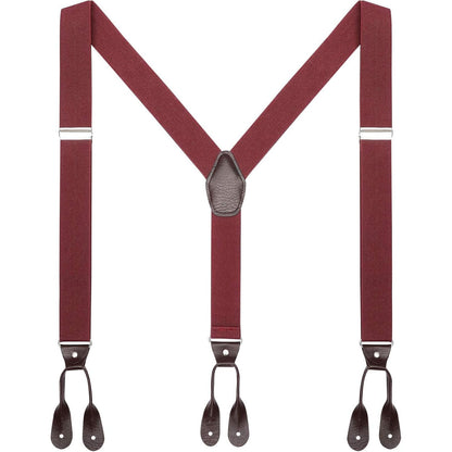 AWAYTR Mens Brown Button End Suspenders - Adjustable Elastic Y Shape Tuxedo Suspender