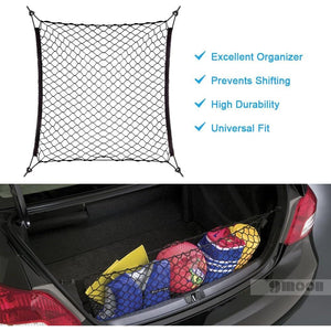 9 MOON 4 Hook Car Trunk Cargo Net - Mesh Storage Organizer - Universal for Car, Van, Truck, SUV - Black Polyester