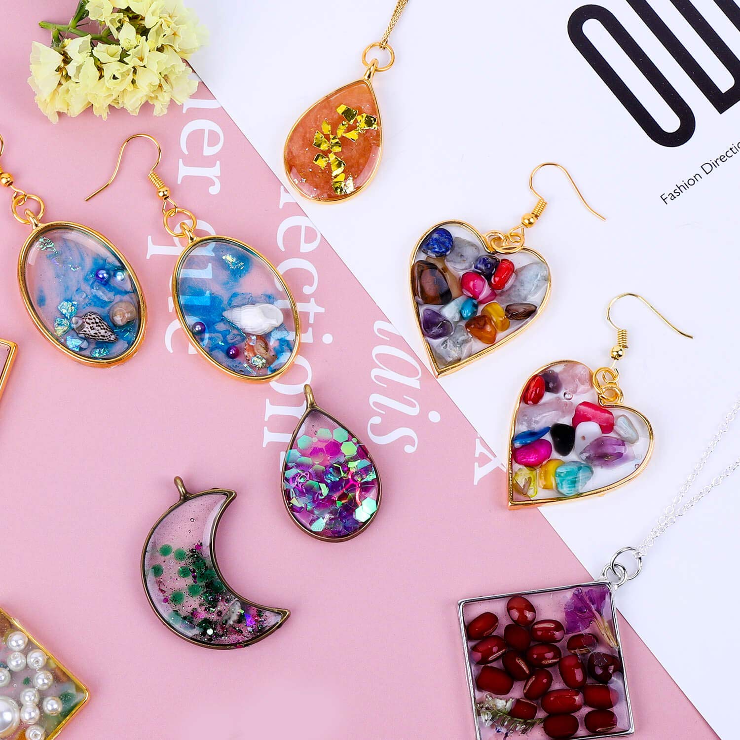 Buy now Shynek 60Pcs Hollow Frame Pendants - Resin Craft Bezels Jewelry Molds for Necklaces and Earrings Making Supplies at indiglob india