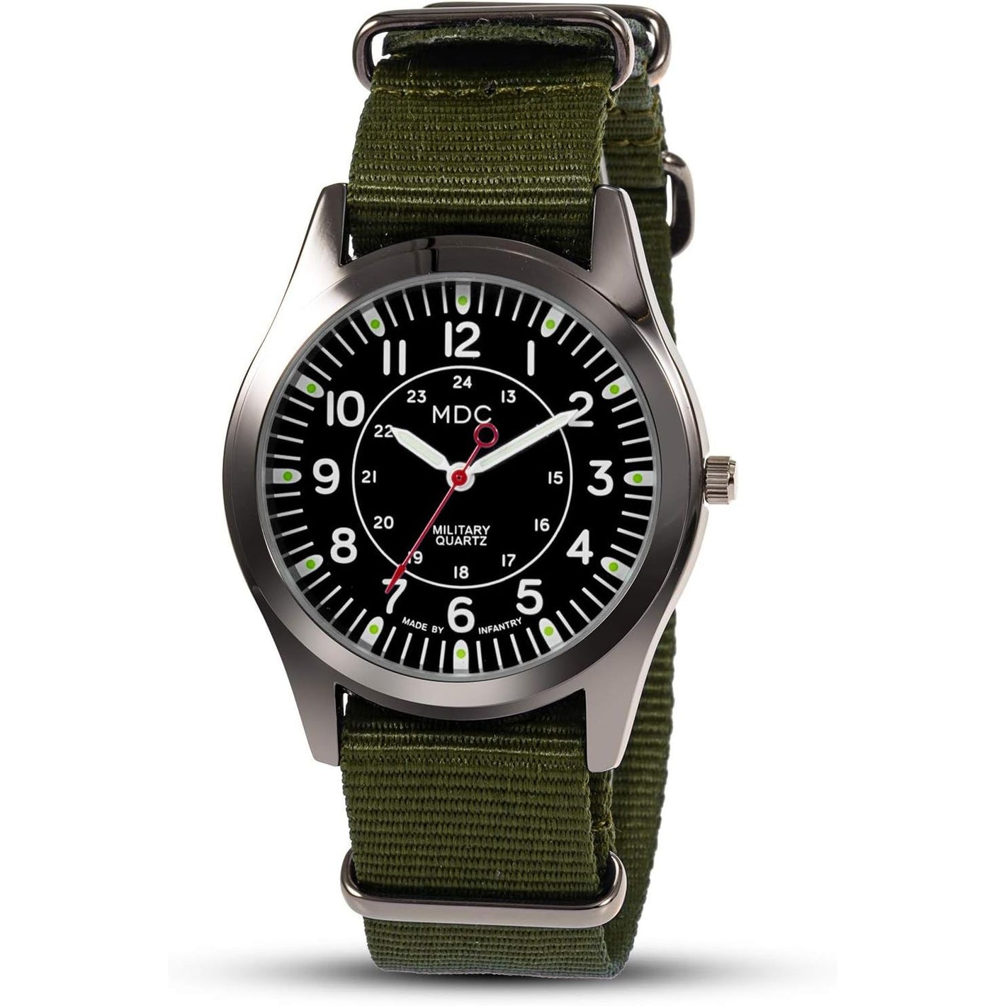 Infantry MDC Mens Analog Watch, 12/24 Hour Military Wrist Watches for Men Tactical, Army Field Wristwatch with Slip-Thru Nylon Band