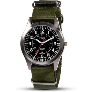 Infantry MDC Mens Analog Watch, 12/24 Hour Military Wrist Watches for Men Tactical, Army Field Wristwatch with Slip-Thru Nylon Band