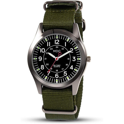 Infantry MDC Mens Analog Watch, 12/24 Hour Military Wrist Watches for Men Tactical, Army Field Wristwatch with Slip-Thru Nylon Band