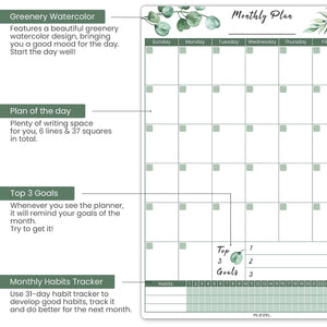 Magnetic Dry Erase Calendar for Fridge, Greenery Monthly Fridge Calendar Whiteboard Set - Vertical Monthly Calendar for Refrigerator, Grocery & to Do List White Board, 3 Markers + Eraser