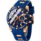 MF MINI FOCUS Men Watch, Chronograph Waterproof Sport Analog Quartz Watches Blue Silicon Strap Fashion Wristwatch for Men